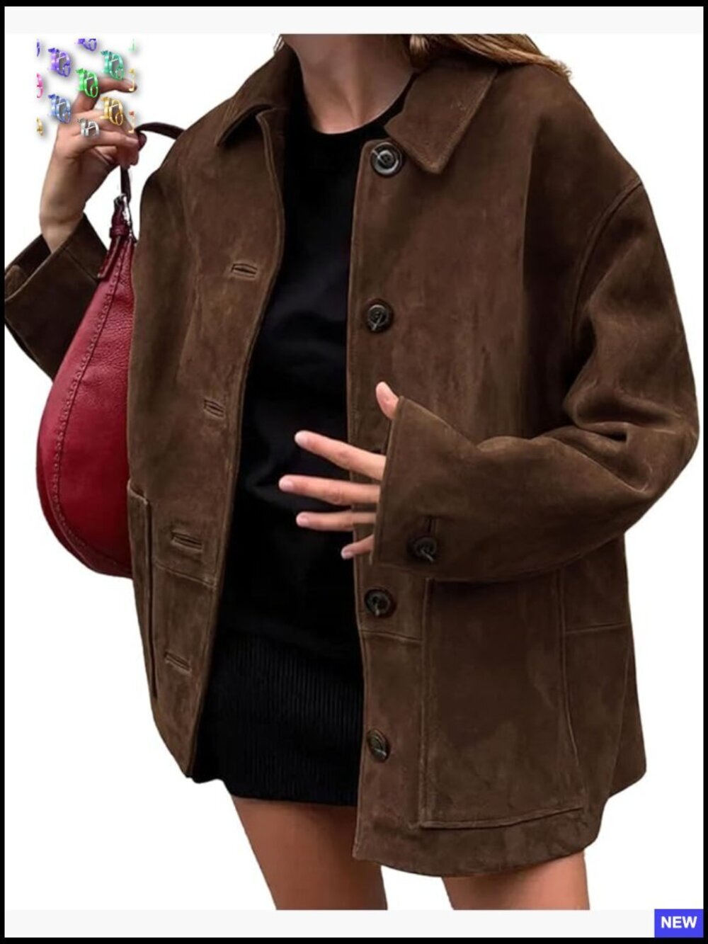 Faux Suede Leather Shacket Boyfriend Fit Midi Long Button Down Coat Fall Layer
